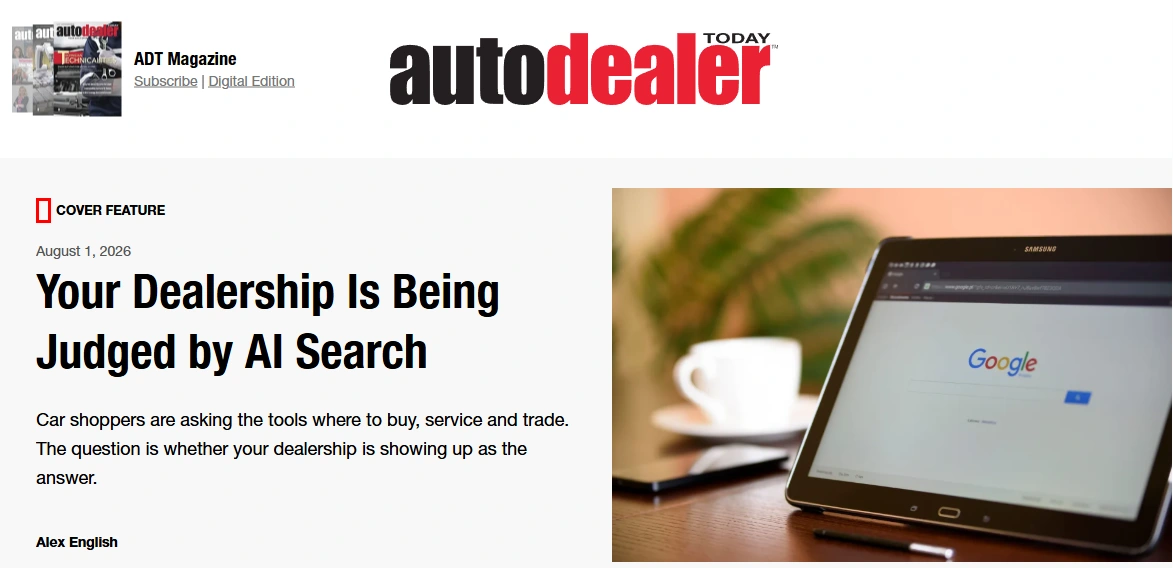 Original published Auto Dealer Today article screenshot